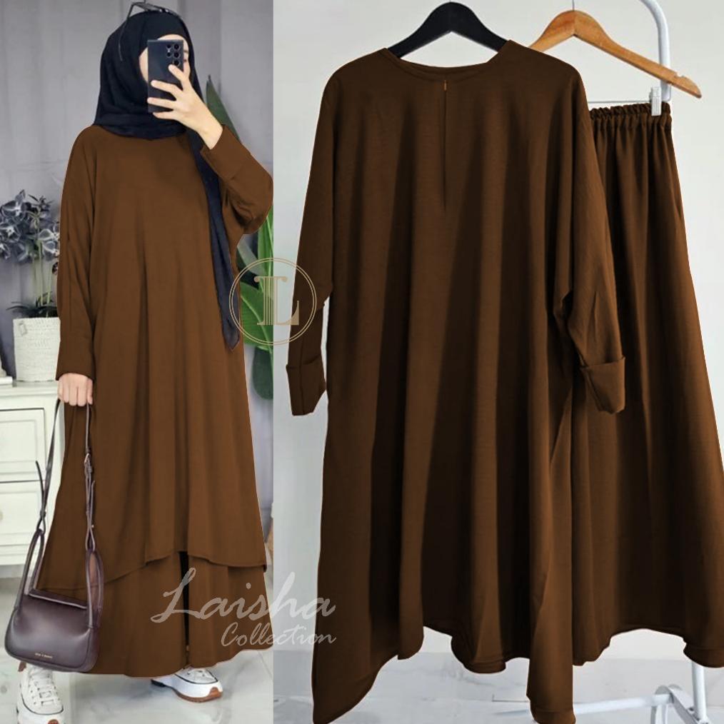 premium (bisa cod) abaya tunik setelan atasan + rok crinkle airflow umroh waita muslim kekinian / ga