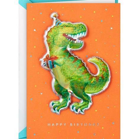 GREETING CARD- SIGNATURE- HALLMARK- BIRTHDAY- KIDS- DINOSAURS- T-REX