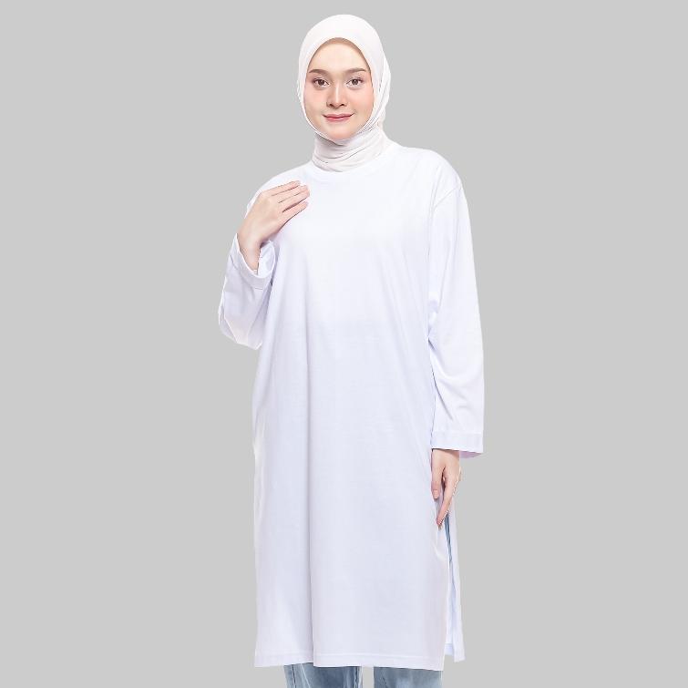 best seller louvinne tunic t-shirt l kaos tunik polos selutut lengan panjang wanita cotton combed 24