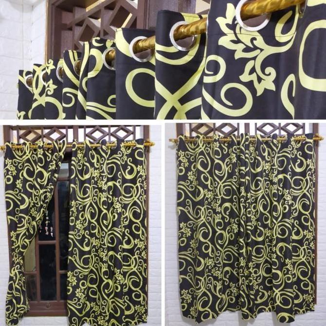 Ready stock Hordeng jendela Ruang Tamu Minimalis Batik Coklat