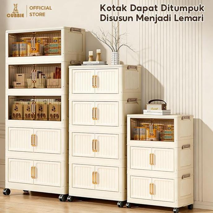 CUbbie Lemari Plastik Susun 60cm 3-5 lapisan Tebal Rak Susun KapasitasBesar Mudah Pasang + Roda Loke