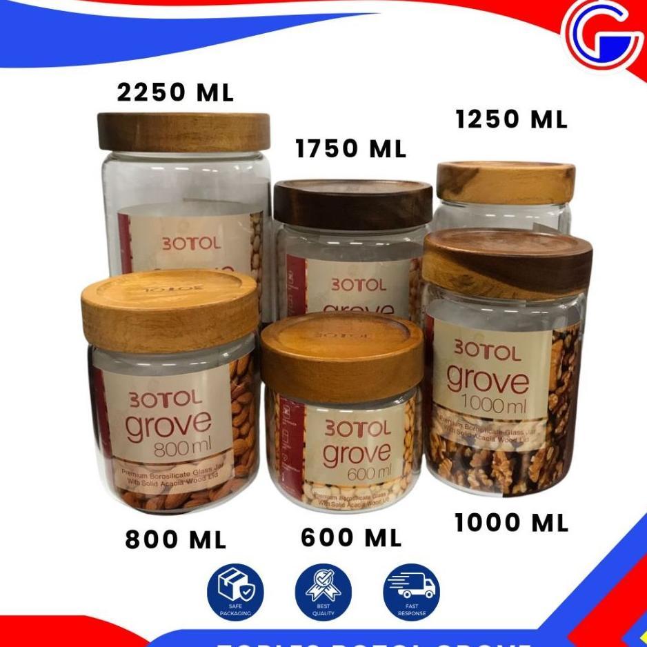Toples Kaca Tutup Putar Kayu - Toples Kue Kering Lebaran - Toples Aesthetic Dapur Botol