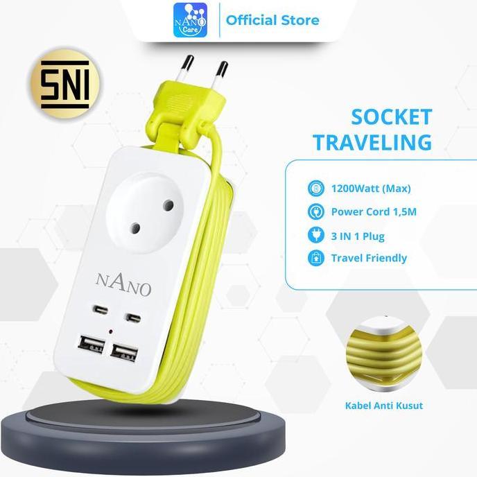 Stop Kontak Traveling 1 Lubang Saklar+ 4 Port USB/1 Lubang Saklar+2 Port USB+2 Type C stop  kontak