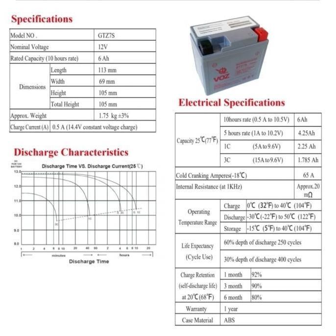 VOZ GTZ8V GTZ 8V Battery Aki Accu Motor Otomotif