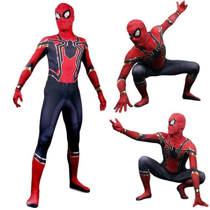 Dewasa Kostum Spiderman Merah Hitam Baju Cosplay Superhero  + Topeng