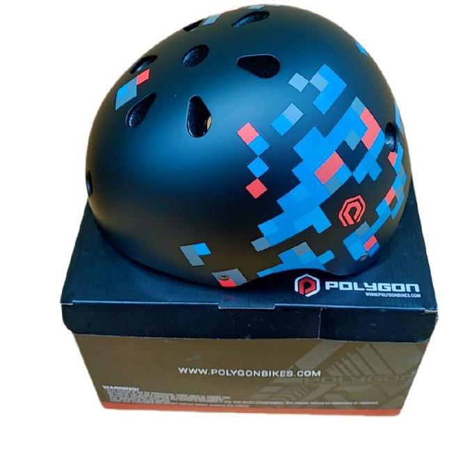 Hanandiastore / Helm Pixel Blue Red Batok BMX Polygon Size L. Helmet Sepeda Adjustable Size L Diskon