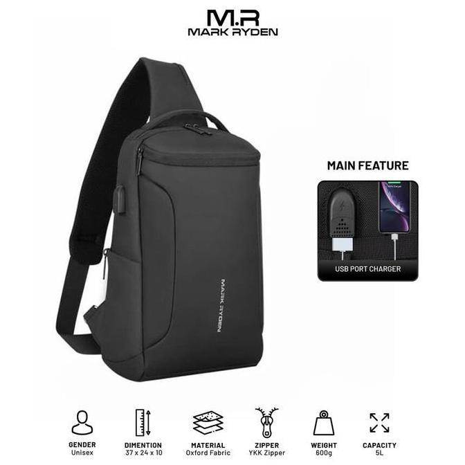 Mark Ryden Mr7069 Crossbody Shoulder Bag - Tas Selempang Sling - Black