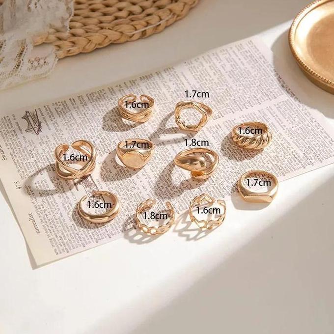 RELMARAMA Si 10 Gold-Silver Statement Ring Set Set Cincin Vintage Cincin Buku Jari Wanita Tidak Bera