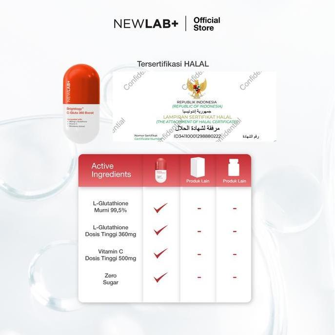 Lindo- Newlab Brhtlogy C-Gluta 360 Boost | Suplemen Glutathione | Minuman Glutathione Bpom | Glutath