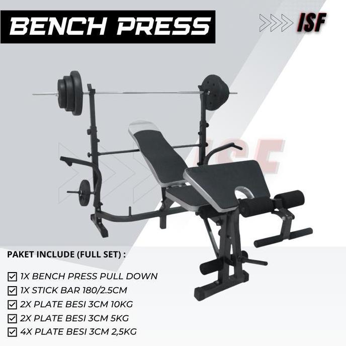 Benchpress full Set Bench Press Gym Stick dan Beban 40kg Angkat Beban