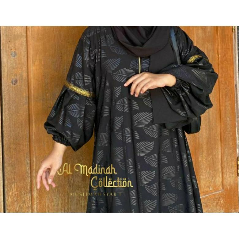 Big Promo Abaya Shiva/Abaya Embos Lengan Balon Temboro Wolfis Hitam Full Motif Gamis Muslim Wanita