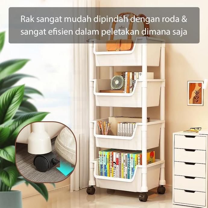 Rak Dapur Dorong Rak Buku Plastik Serbaguna Rak Troli Toilet Allshop
