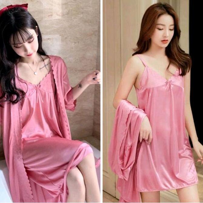 Baju tidur lingerie dres sexy wanita L-XXL Satin tipis