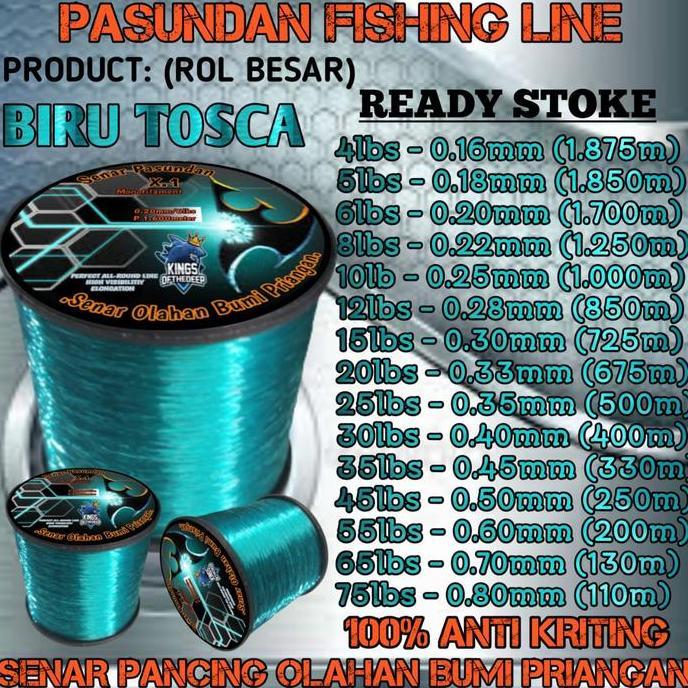 PASUNDAN FISHING LINE WARNA BIRU TOSCA (ROL BESAR) SENAR PANCING OLAHAN GALATAMA GALAPUNG PANJANG 50