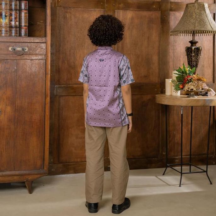 DGM Baju Koko Anak laki-laki Armany Silk Motif Flora Lilac SA02