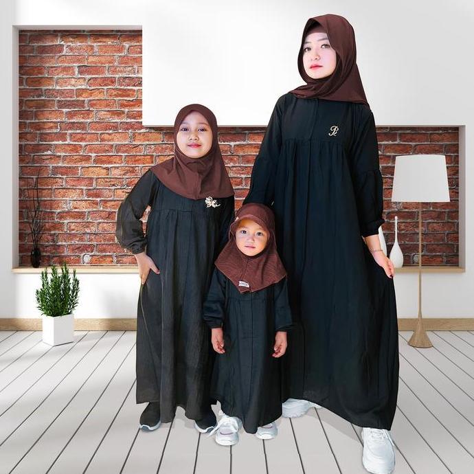 Gamis Ibu Dan Anak Couple 1 - 14 Tahun Zea Isvara Bahan Polo Linen Premium