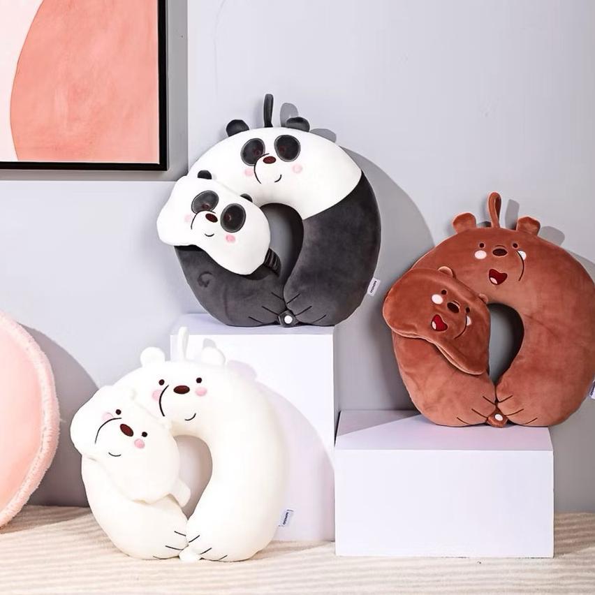 Miniso Bantal Leher Travel Masker Mata Tidur We Bare Bears Bantal Leher Dewasa Bantal Leher Dan Penu