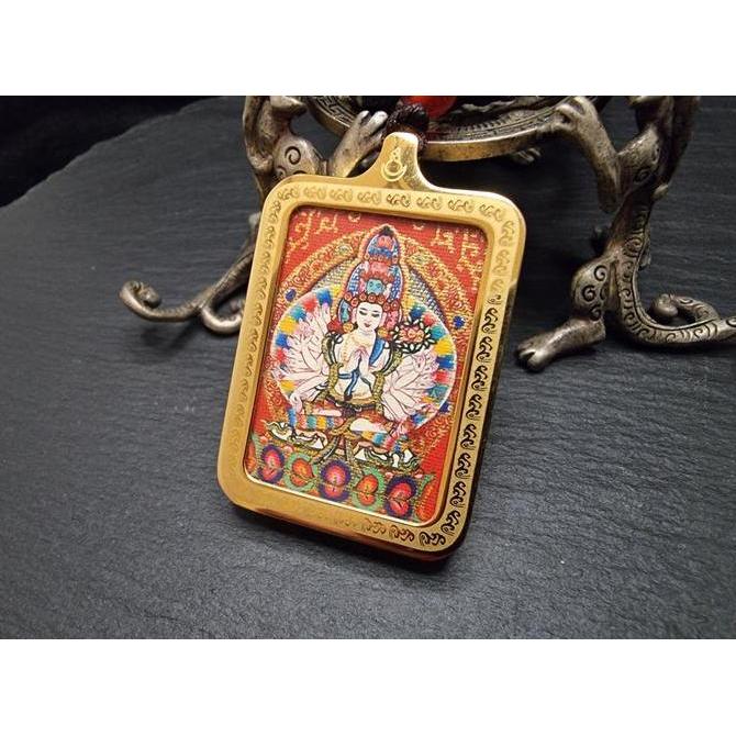 Liontin Lukisan ThangKa Handcraft Avalokitesvara 1000 Arms Dewi KwanIm Blessed Tibet 40x30mm E3428