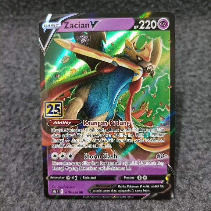 Pokemon indonesia TCG zacian V 018/028 RR s8a 25th