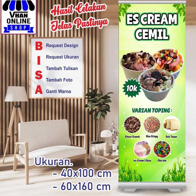 Cetak Spanduk Banner Makanan Viral Es Cream Cemil Keren