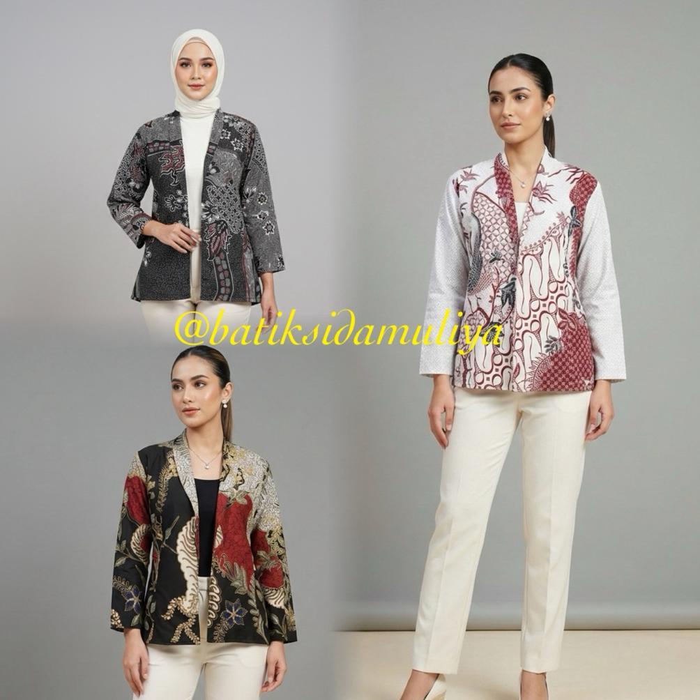 Blazer Batik Wanita Atasan Batik Blouse Jaz Outer Kantor Premium Eksklusif By Batik Sidamuliya XV