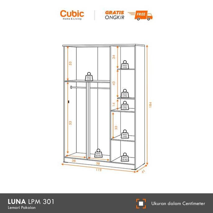 Cubic Lemari Pakaian Minimalis / Wardrobe Baju / LUNA LPM 301