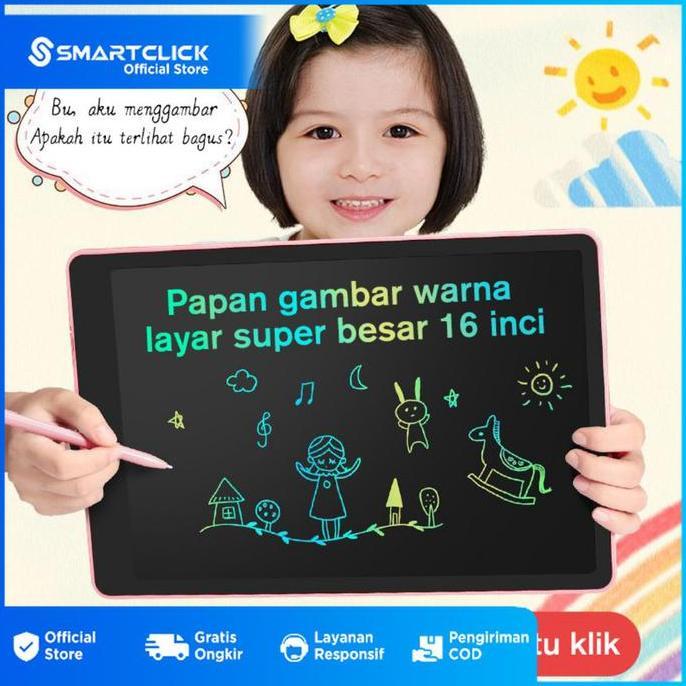 Bubu- Lcd Tablet Anak 16 Inch Berrna Mainan Papan Tulis Hapus Edukasi Pen Gambar Belajar