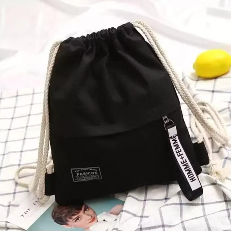Tas serut ransel multifungsi tas gendong Pria Wanita bahan kanvas