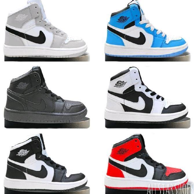 Sepatu Anak Laki Laki Perempuan Nike J0rdan 1 High Kualitas Import Kids Warna Hitam Putih Merah Abu