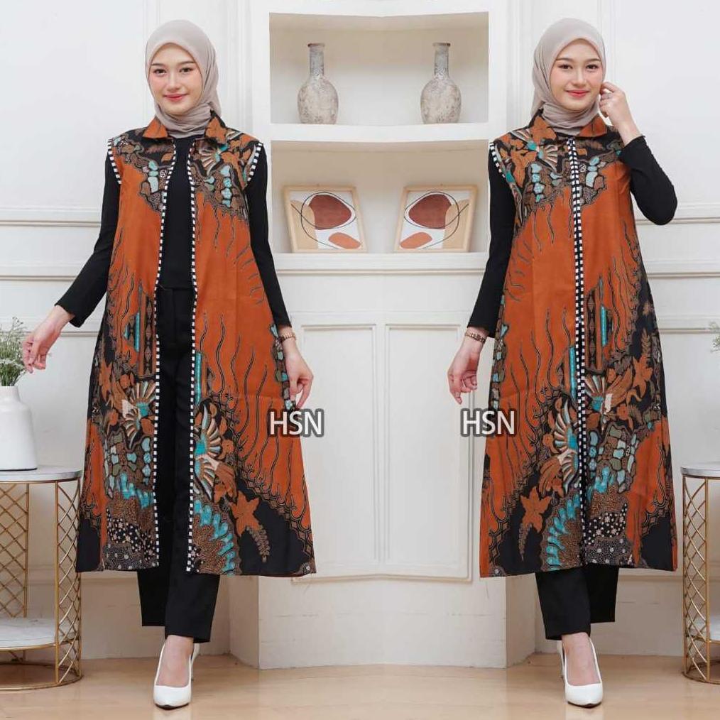 terbaru outer batik wanita full resleting depan kombinasi lurik long cardi batik motif modern kekini