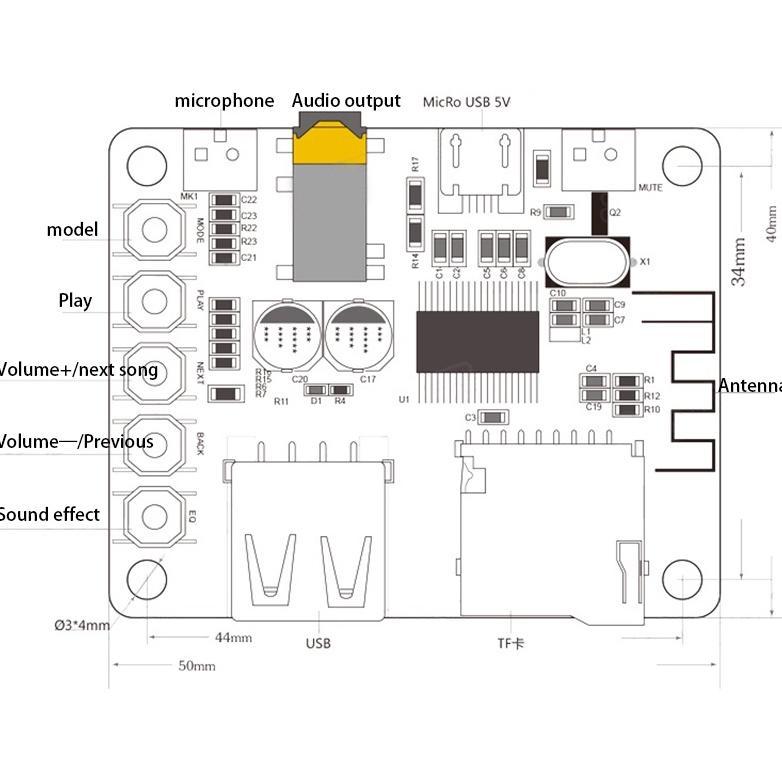 Modul MP3 Player Bluetooth 4.1 Micro USB TF SD Card Mini Module Audio Receiver Board XY-BT Mini Blue