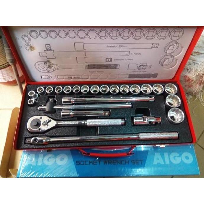 Terlaris Socket Wrench Set 24 Pcs 1/2Inch 12 Pt Aigo