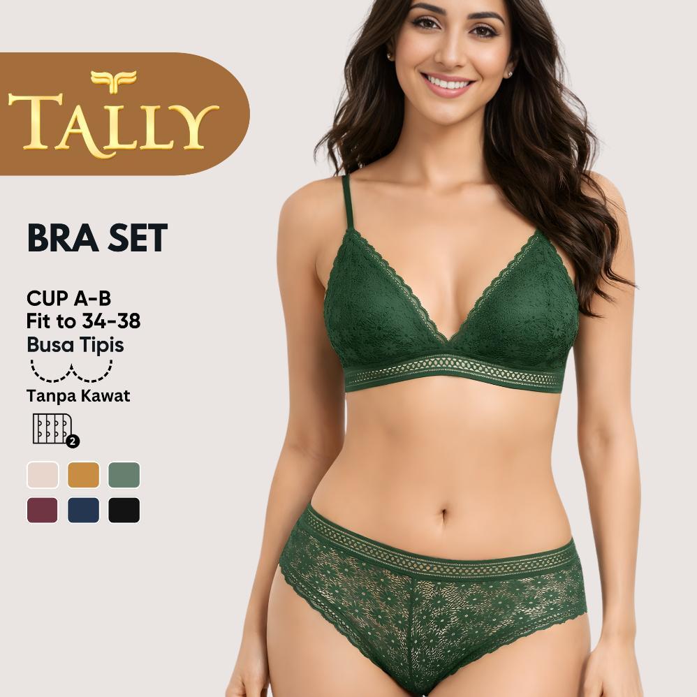 Termurah Tally Bra Set Tanpa Kawat Busa Tipis Bahan Brokat Cup A - B Kait 2 Bra Transparan Bh 7338 S