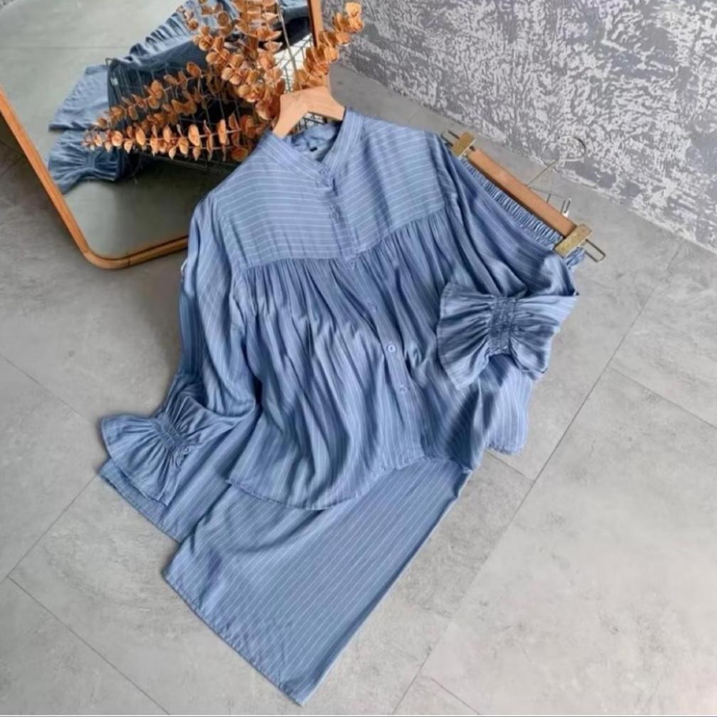 DISKON SETELAN WANITA RAYON MOTIF SALUR,SETELAN SALUR,SETELAN WANITA FORMAL,ONESET SALUR KANCING