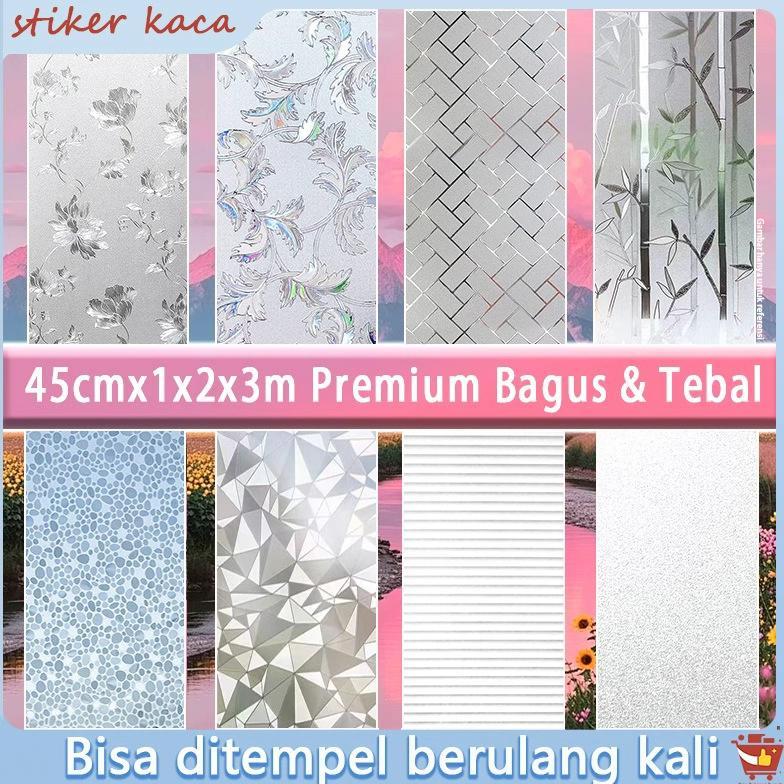 Wati stiker kaca jendela  inlay tahan 3D Hologram L45cm/P100cm,200cm,300cm 17pola anti UV asli berku