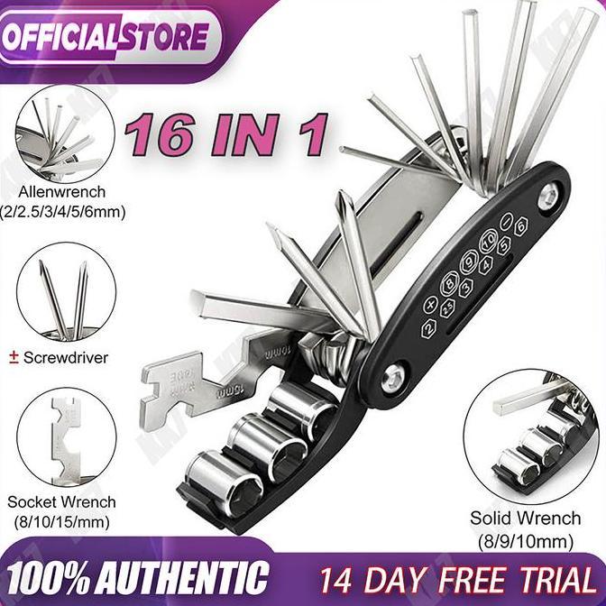 16in1 Kunci Shock Lipat mini Set Kunci Sepeda motor 16 Tools 16in1 Kunci 8 9 10 ring pas L Obeng