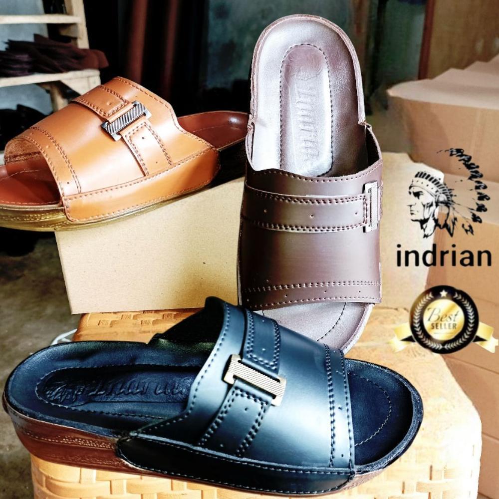 Diskon Sandal Pria Indrian Black And Brown 437 Original/Sandal Kulit Pria/Sandal Pria Indian Kulit/S