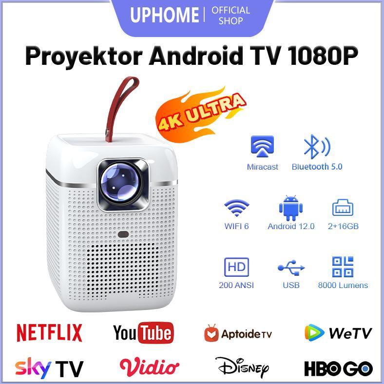Uphome Proyektor Android Tv Hdmi-In 4K 200Ansi 8000 Lumen Smart Projector Android 12.0 Ram 2G Rom 16