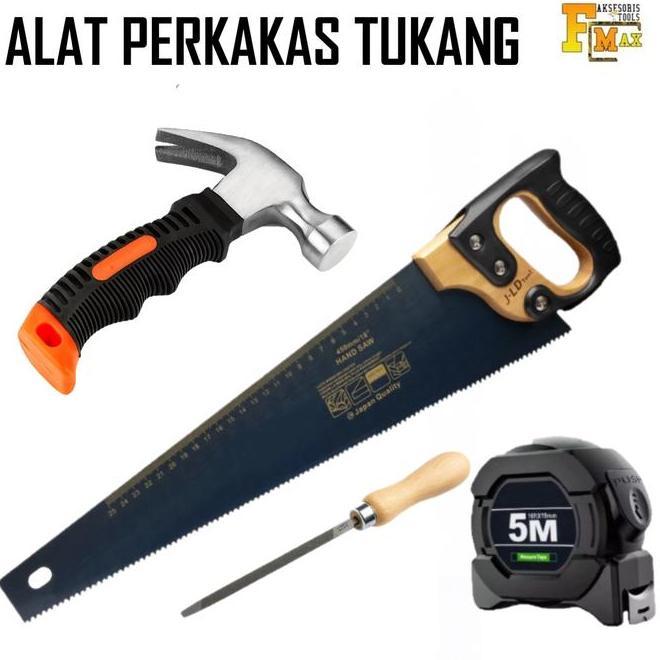 Paket Alat Tukang Lengkap 4In1 Set Pertukangan Gergaji Kayu Kikir Palu Meteran