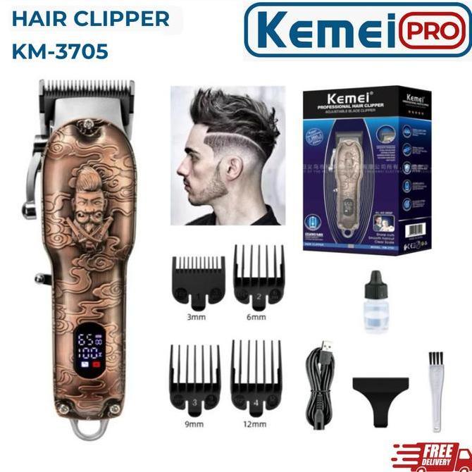 Promo Kemei 3705 Alat Cukur Rambut Km 3705 Hair Clipper Cordless Metal Emboss Body Alat Cukur Rambut