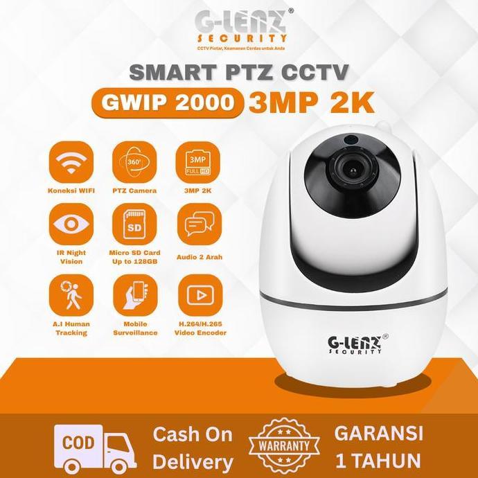 GLENZ Smart CCTV GWIP 2000 PTZ 360 Derajat IP Cam WIFI 3MP | Camera CCTV WIFI IR Night Vision | Reso