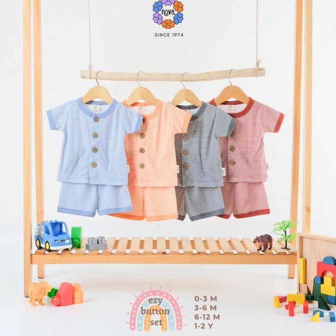 NOVA - Ezy Stripes New Season - Ezy Button Set - Setelan Baju Kancing Pendek  Bayi & Anak