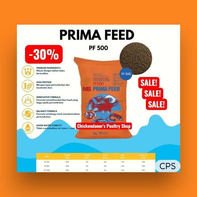 PRIMA FEED PF500 10 Kg Pelet Ikan Pakan Burayak Bibit Lele Gurame Nila Patin Bawal Mujaer PF 500 10k