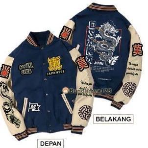 PREMIUM Jaket Baseball Varsity Pria & Wanita / Jaket Varsity Baseball Sukajan Jepang Naga Osaka Full