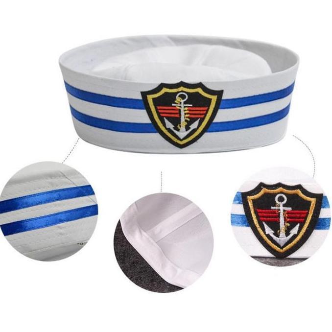 AQZEVUN Topi Sailor Biru Putih Topi Sailorman Cosplay Topi Kapten Kapal Topi Pelaut Sailor Navy Topi