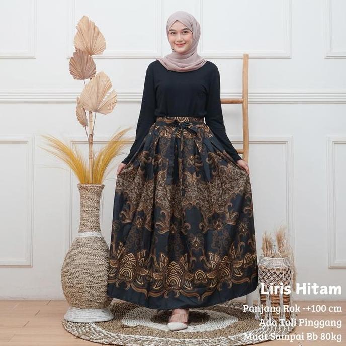 LIRIS HITAM - Rok Panjang Wanita Dewasa Muslim Bahan Katun Lembut Nyaman Model Mayung Belakang Karet