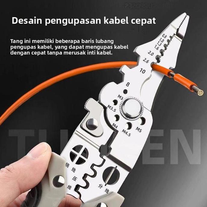 Alat pengupas kabel multi-fungsi grosir, alat tukang listrik untuk memotong, mengupas, mengepres, da