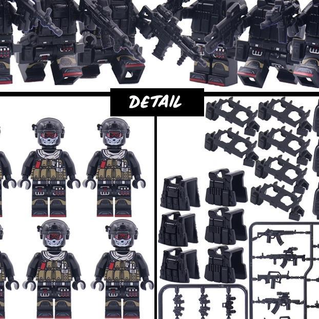 1Set Mainan Balok Military Minifigure Army Swat Hitam Keren Mainan Militer Minifigure Viral