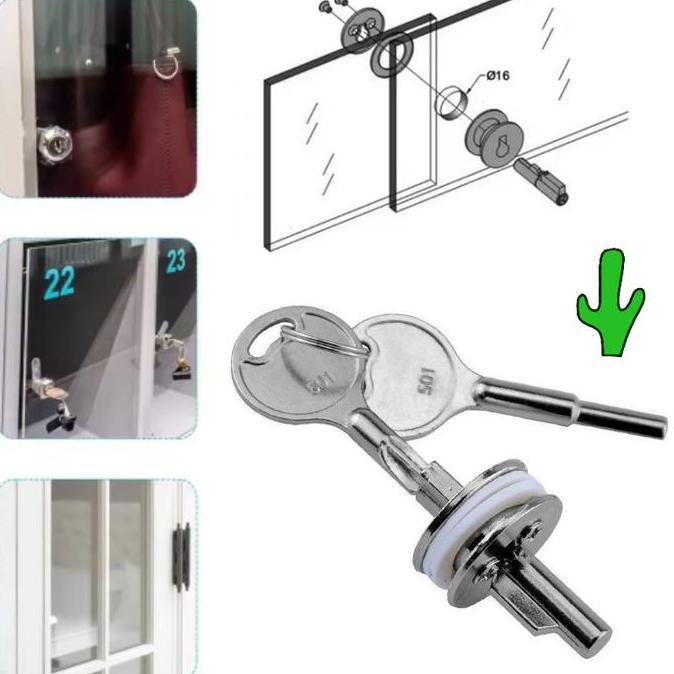 RGPOTZ 1SET Kunci Lemari Etalase Kaca Single Kunci Pintu Lemari Kaca Glass Cabinet Showcase Lock Kon