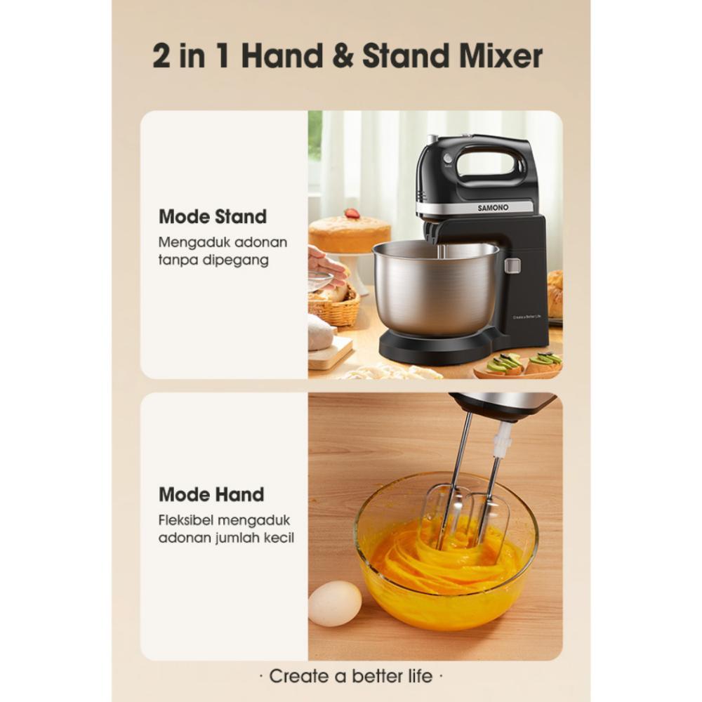 NEW SAMONO Stand Mixer Kue dan Roti 4L Low Watt Hand Mikser Pengaduk Adonan Donat Mixser Baking 300W